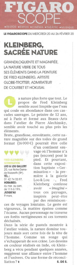 FRED KLEINBERG, « GERMINATION, PEINTURES ET PASTELS », FIGAROSCOPE, FÉVRIER 2019