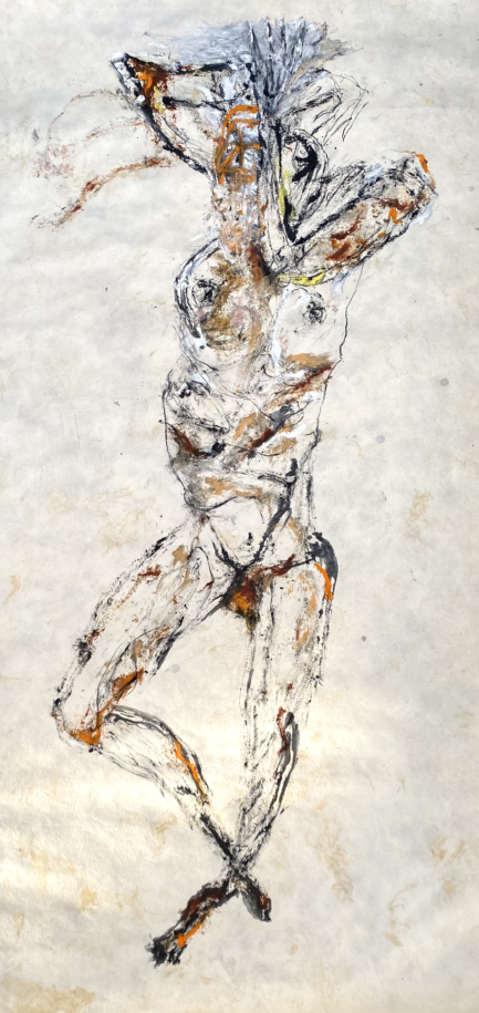 Écorce, Skin_2022 Huile Fusain sur écorce végétal-240 x 120 cm. 2022 Arghaël